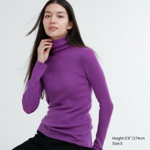 Women Uniqlo Extra Fine Merino Ribbed Turtleneck Long-Sleeve Sweaters Purple | 2312789