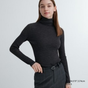 Women Uniqlo Extra Fine Merino Ribbed Turtleneck Long-Sleeve Sweaters Grey | 934172