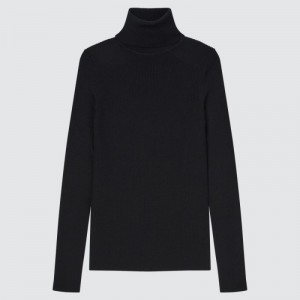 Women Uniqlo Extra Fine Merino Ribbed Turtleneck Long-Sleeve Sweaters Black | 6548833