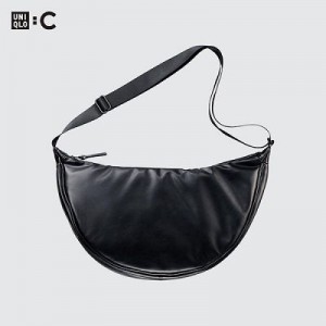 Women Uniqlo Faux Leather Round Crossbody Bags Black | 9503528