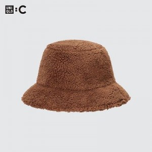Women Uniqlo Faux Shearling Adjustable Hats Brown | 7021140