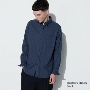 Women Uniqlo Flannel Casual Shirts Blue | 1625438