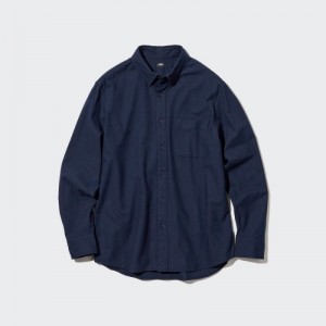 Women Uniqlo Flannel Casual Shirts Navy | 881730