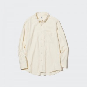 Women Uniqlo Flannel Casual Shirts White | 8074948