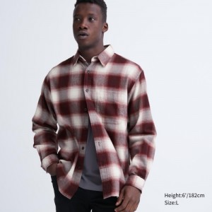 Women Uniqlo Flannel Checked Casual Shirts Red | 6173963