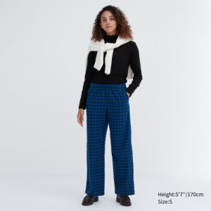 Women Uniqlo Flannel Checked Lounge Pants Blue | 4301532