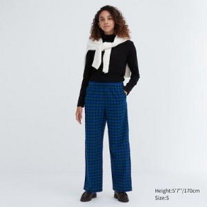 Women Uniqlo Flannel Checked Pants Blue | 3980534