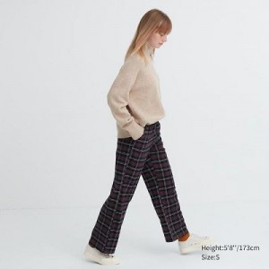 Women Uniqlo Flannel Checked Pants Brown | 766449