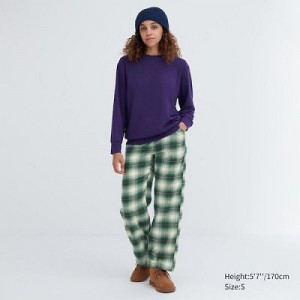 Women Uniqlo Flannel Checked Pants Green | 4402142