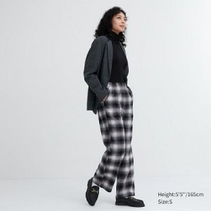 Women Uniqlo Flannel Checked Pants Grey | 5562
