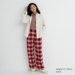 Women Uniqlo Flannel Checked Pants Red | 3315079