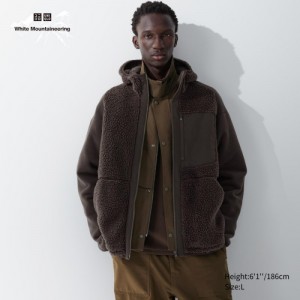 Women Uniqlo Fleece Full-Zip Long-Sleeve Hoodie Brown | 2161226