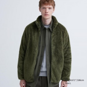 Women Uniqlo Fluffy Yarn Full-Zip Fleece Olive | 8107104