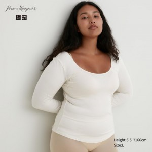 Women Uniqlo HEATTECH Ballet Neck Long-Sleeve Silk Blend T Shirts White | 2231849