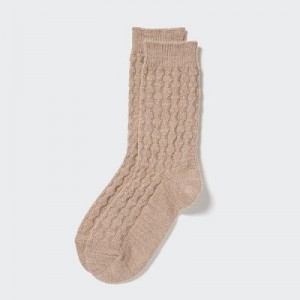 Women Uniqlo HEATTECH Cable Socks Beige | 4779055
