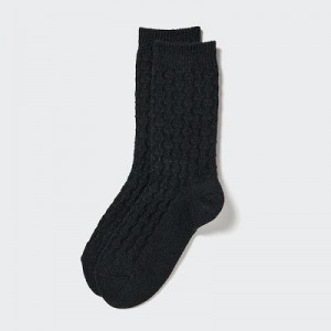 Women Uniqlo HEATTECH Cable Socks Black | 8289230