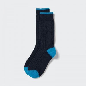 Women Uniqlo HEATTECH Cable Socks Navy | 4850272