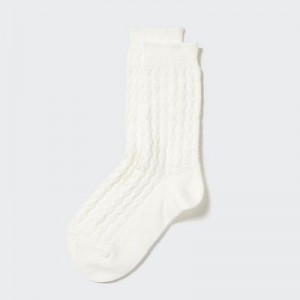 Women Uniqlo HEATTECH Cable Socks White | 8285692