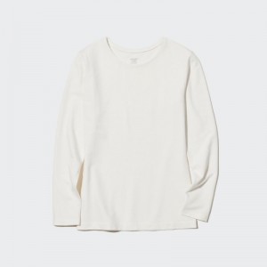 Women Uniqlo HEATTECH Cotton Crew Neck Long-Sleeve T Shirts White | 4640837
