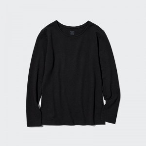 Women Uniqlo HEATTECH Cotton Crew Neck Long-Sleeve T Shirts Black | 7820817