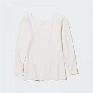 Women Uniqlo HEATTECH Cotton Scoop Neck Long-Sleeve T Shirts White | 7532198