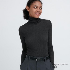 Women Uniqlo HEATTECH Extra Warm Seamless Turtleneck T Shirts Grey | 1464873