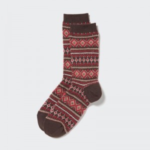 Women Uniqlo HEATTECH Fair Isle Socks Brown | 8949441