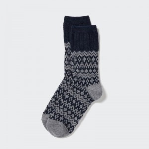 Women Uniqlo HEATTECH Fair Isle Socks Navy | 6324349