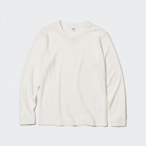 Women Uniqlo HEATTECH Fleece Crew Neck Long-Sleeve T Shirts White | 3712465