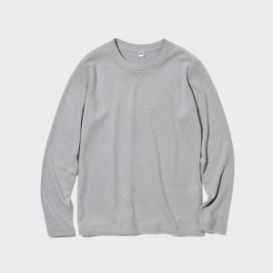 Women Uniqlo HEATTECH Fleece Crew Neck Long-Sleeve T Shirts Grey | 1506234
