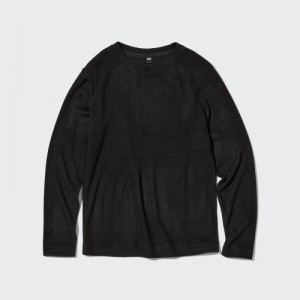 Women Uniqlo HEATTECH Fleece Crew Neck Long-Sleeve T Shirts Black | 8484156