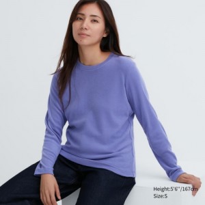 Women Uniqlo HEATTECH Fleece Crew Neck Long-Sleeve T Shirts Purple | 6593514
