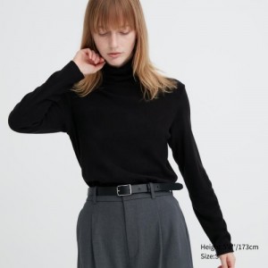 Women Uniqlo HEATTECH Fleece Turtleneck Long-Sleeve T Shirts Black | 781483