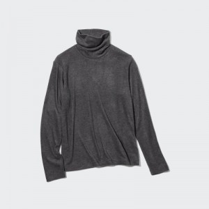 Women Uniqlo HEATTECH Fleece Turtleneck Long-Sleeve T Shirts Grey | 3518990