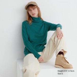 Women Uniqlo HEATTECH Fleece Turtleneck Long-Sleeve T Shirts Green | 3112889