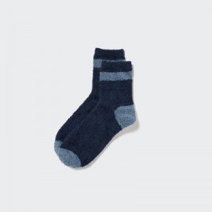 Women Uniqlo HEATTECH Fluffy-Lined Half Socks Blue | 5564856