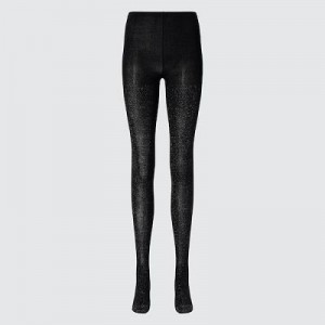 Women Uniqlo HEATTECH Glitter Knitted Tight Black | 8131871
