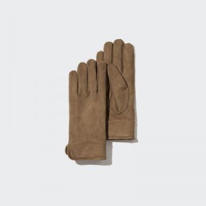 Women Uniqlo HEATTECH Lining Faux Suede Gloves Brown | 9987767