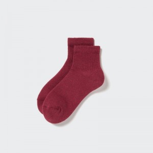 Women Uniqlo HEATTECH Pile-Lined Half Socks Burgundy | 6725904