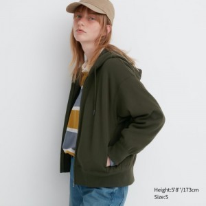 Women Uniqlo HEATTECH Pile-Lined Sweat Full-Zip Hoodie Green | 1448672