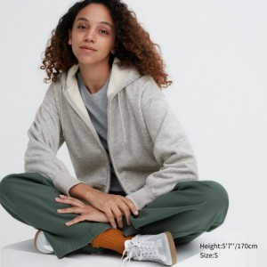 Women Uniqlo HEATTECH Pile-Lined Sweat Full-Zip Hoodie Grey | 1223704