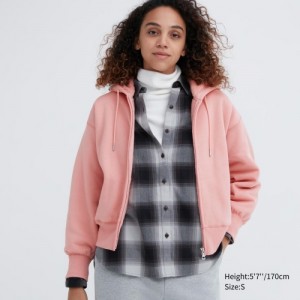 Women Uniqlo HEATTECH Pile-Lined Sweat Full-Zip Hoodie Pink | 2833487