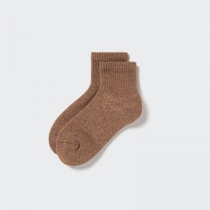 Women Uniqlo HEATTECH Pile Half Socks Brown | 6282925