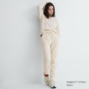 Women Uniqlo HEATTECH Pile Lined Sweat Pants White | 9792562