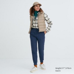 Women Uniqlo HEATTECH Pile Lined Sweat Pants Blue | 3372796