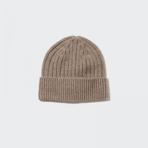Women Uniqlo HEATTECH Ribbed Beanie Beige | 9875986