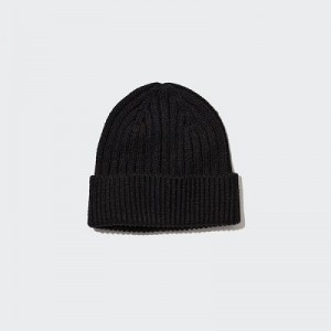 Women Uniqlo HEATTECH Ribbed Beanie Black | 3586600