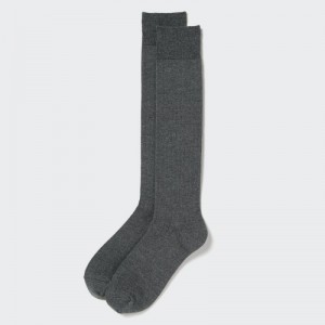 Women Uniqlo HEATTECH Ribbed Knee-High Socks Grey | 6159676