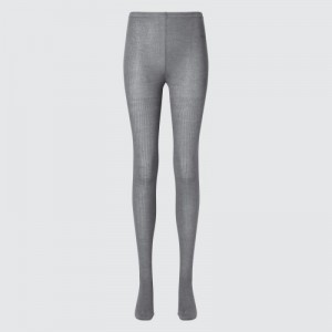 Women Uniqlo HEATTECH Ribbed Knitted Tight Grey | 6059046