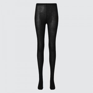 Women Uniqlo HEATTECH Ribbed Knitted Tight Black | 7485581
